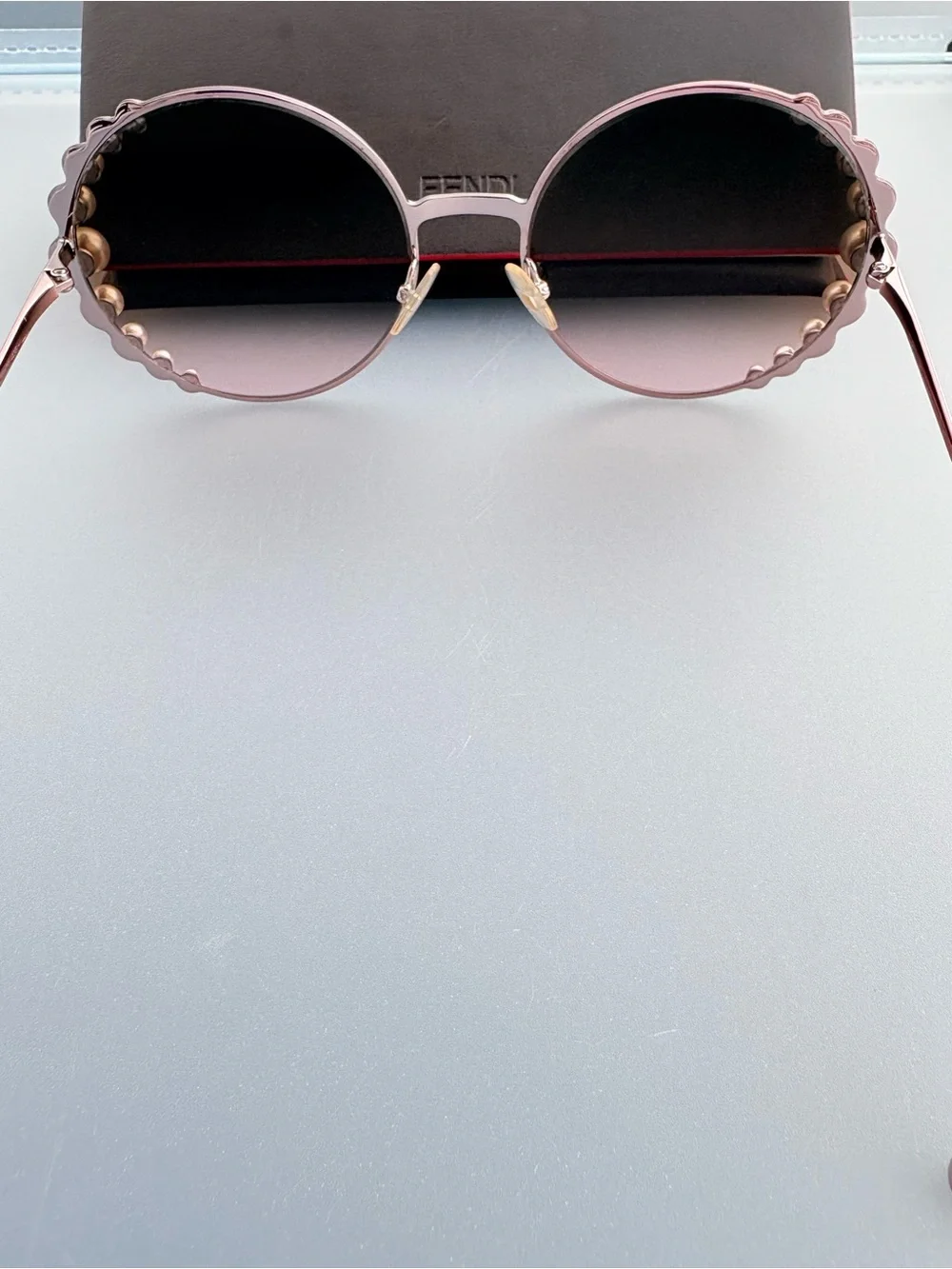 Fendi Pearl Rim Round Sunglasses FF0295/S 35J53 Rose Gold Pink Gradient - Picture 8 of 17